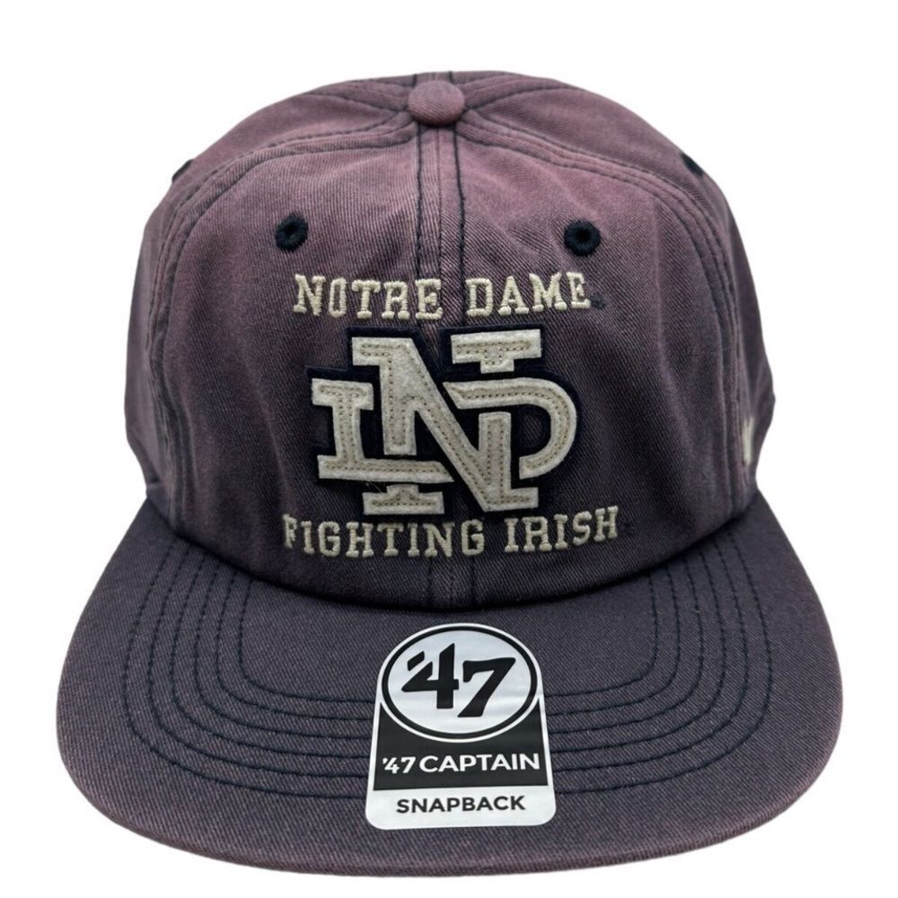 47 Brand Captain Notre Dame Irish Snapback Hat Cap Distressed Double Play